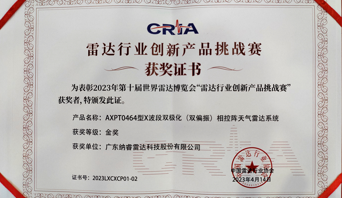 纳睿雷达斩获第十届天下雷达展览会“立异产品挑战赛”金奖_广东纳睿雷达科技股份有限公司